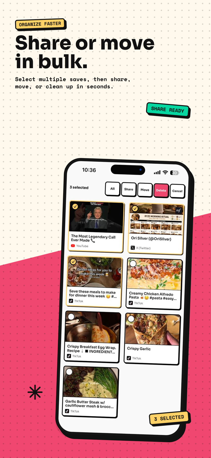 Tuckii bulk share — export multiple bookmarks at once