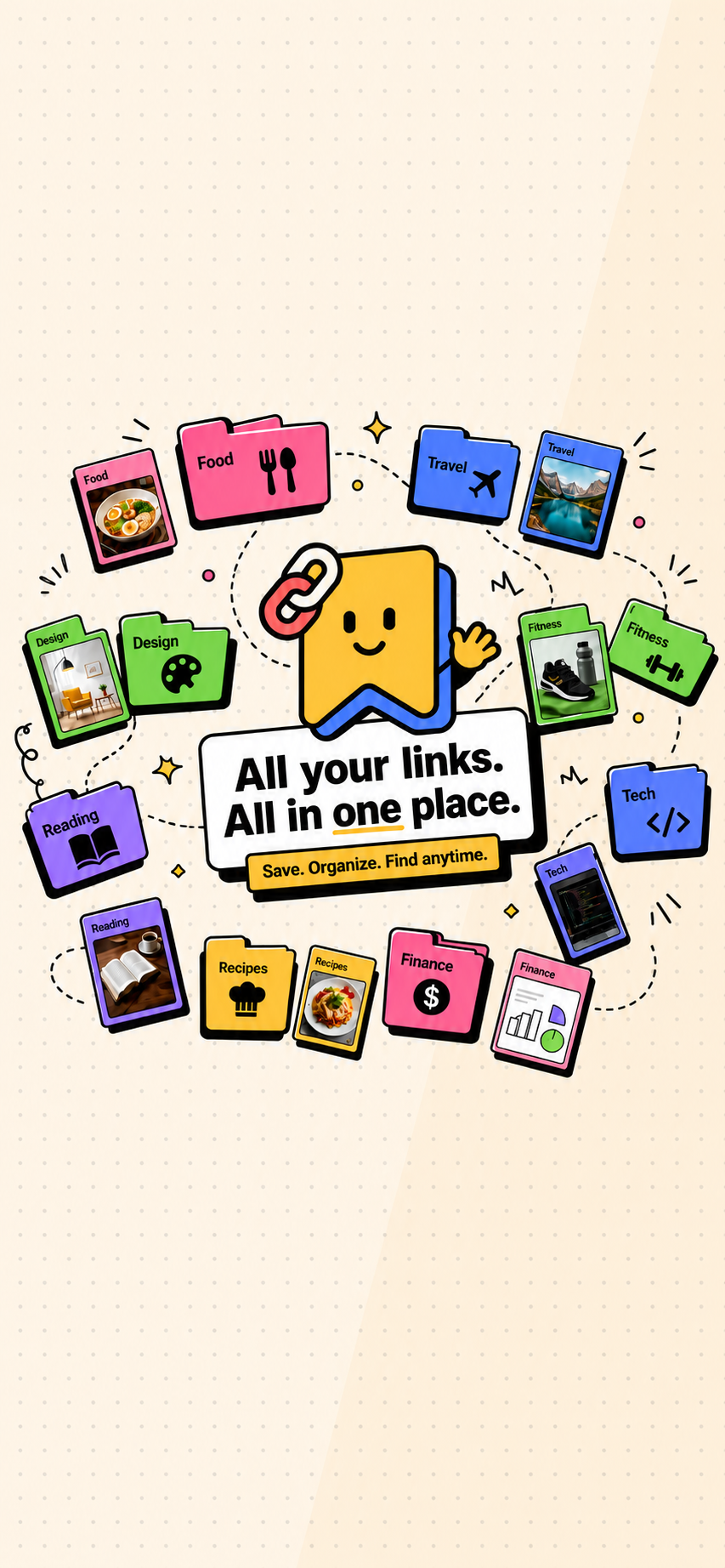 Tuckii home screen — bookmark manager showing saved links