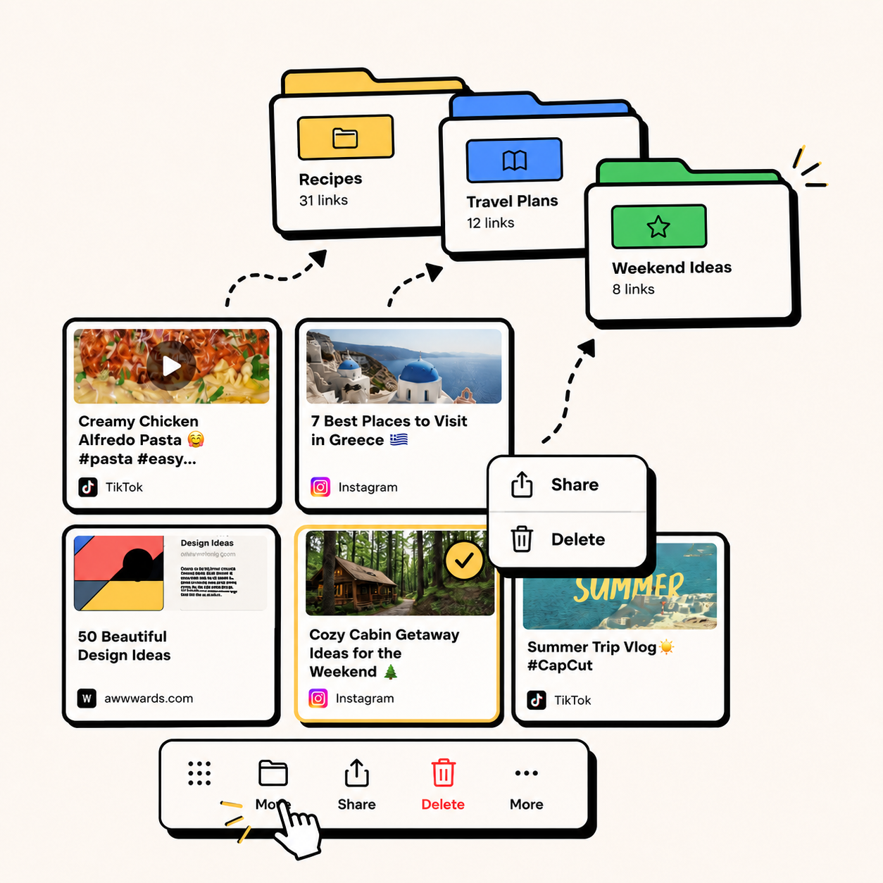 Tuckii organize and hold actions illustration